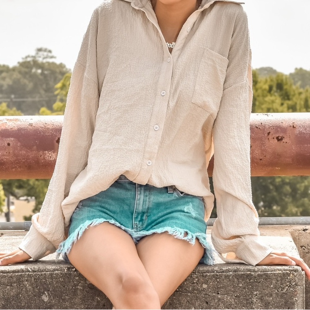 Casual Cream Button-Up Blouse